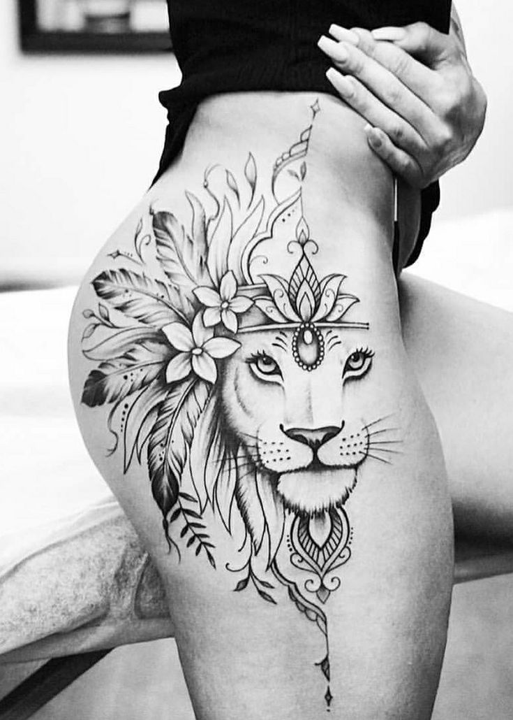 Full Women Thigh with Leo Tattoo Designs