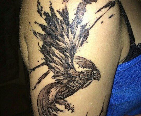 A couple had Deer mixed Deathly Hallow Tattoos