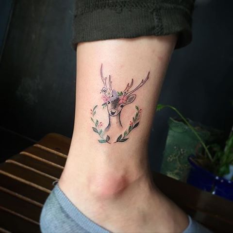 Floral Design Deer Antler Tattoos