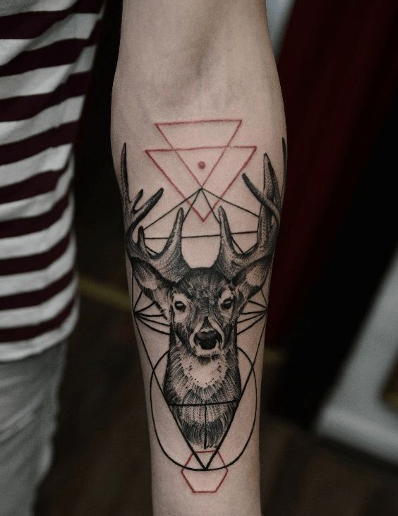 Men have Antler Tattoo with Geometry Designs