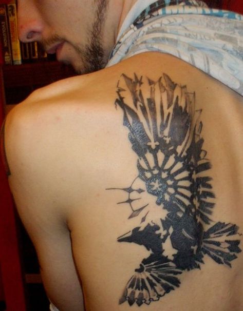 Black Ink Crow Raven Flying Tattoo