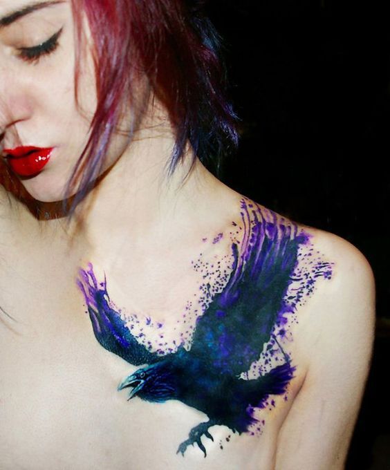 Sexy Raven Tattoo On Women Chest