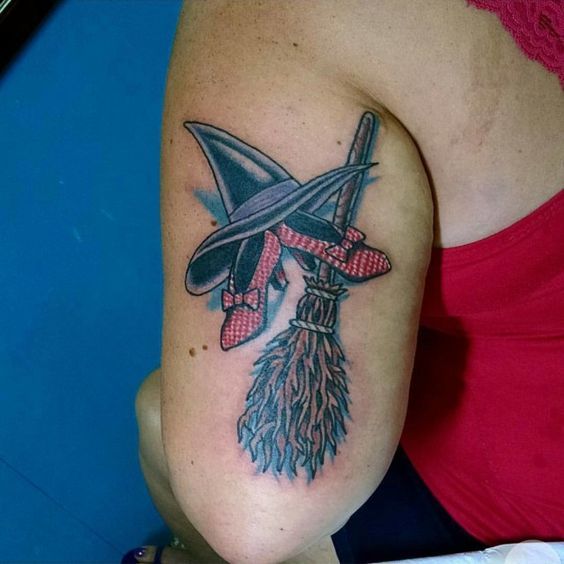 Shoe Hat and Broom Stick Tattoo for Women