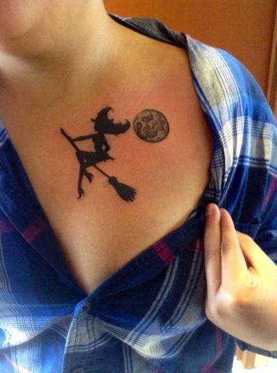 Marvelous Collections of Witch Tattoos on Women Chest